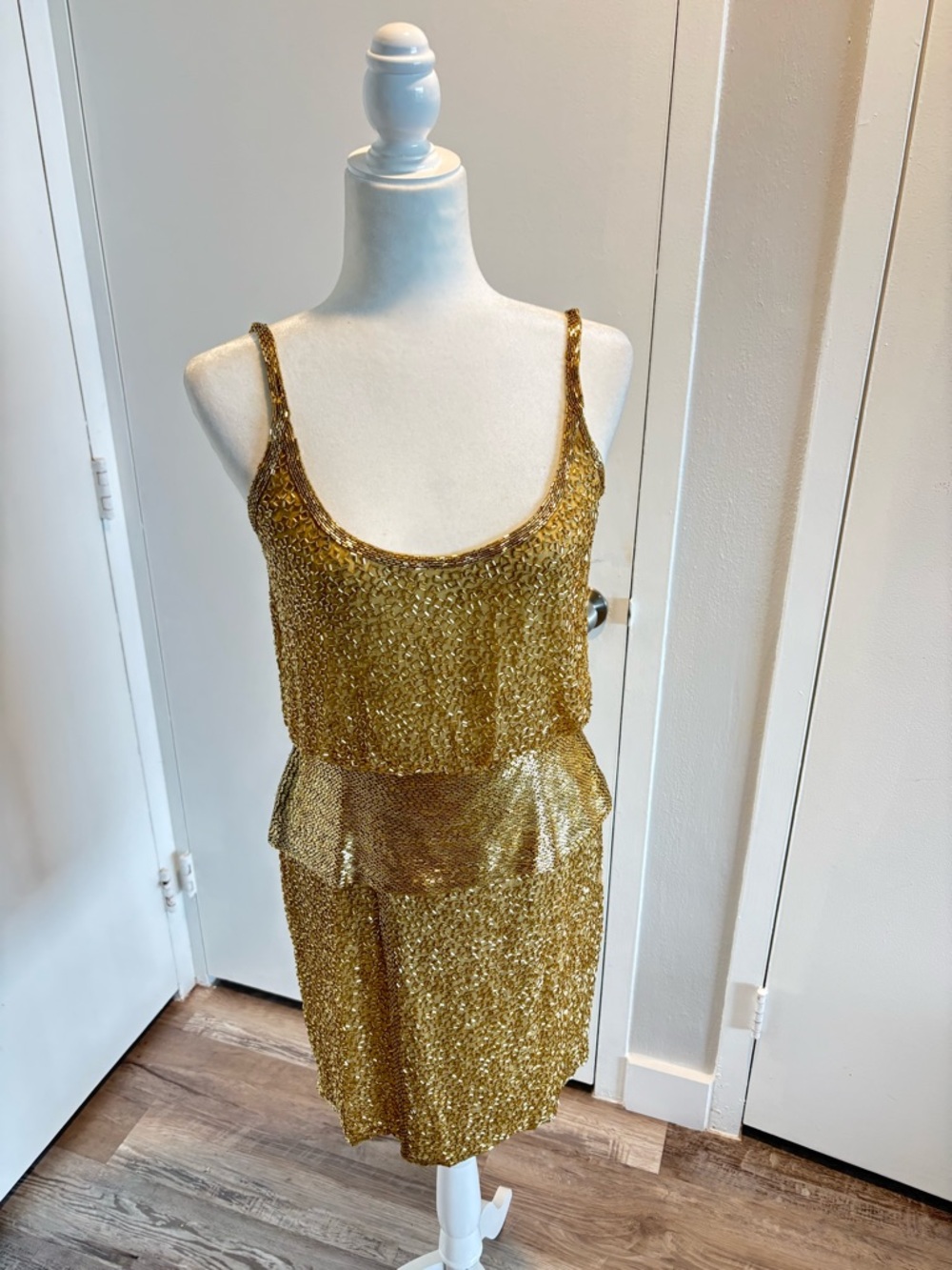 Oleg Cassini Beaded Gold Evening Dress